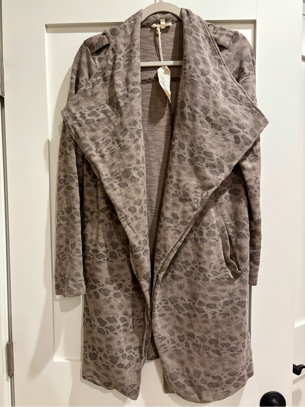 Mystree Taupe Leopard Print Open Front Tunic Coat